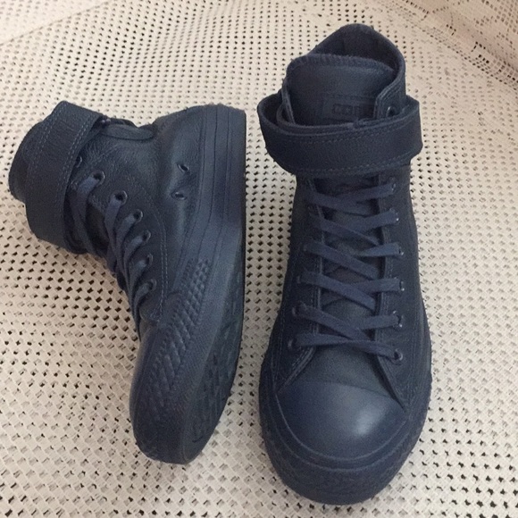 navy blue leather chucks